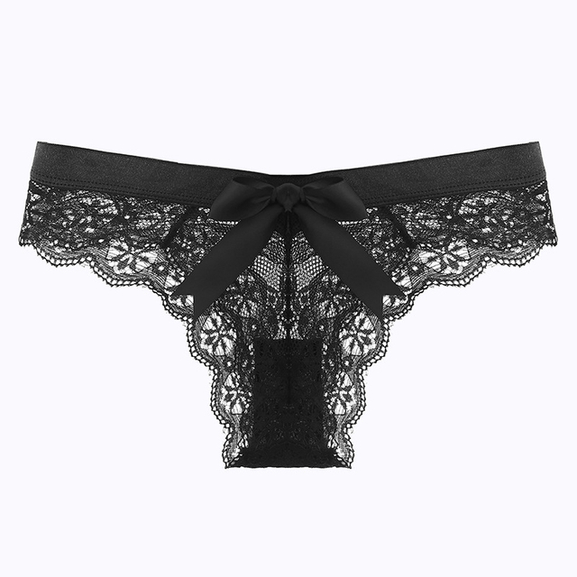 Women's Sexy Bow Thong Panties Mature Women Sexy Lace Lingerie Underwear Women Transparent Sexy G-String