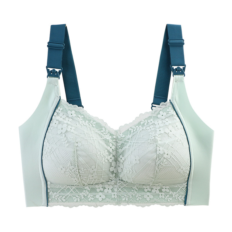 Comfortable Seamless Pregnancy Nursing Bra with Lace Embroidery Convenient for Breastfeeding Postpartum