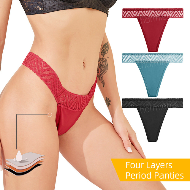 Plus Size 4 Layer Stretchy Nylon Heavy Flow Menstrual Underwear Thongs Pants Leak Proof Period Panty for Women