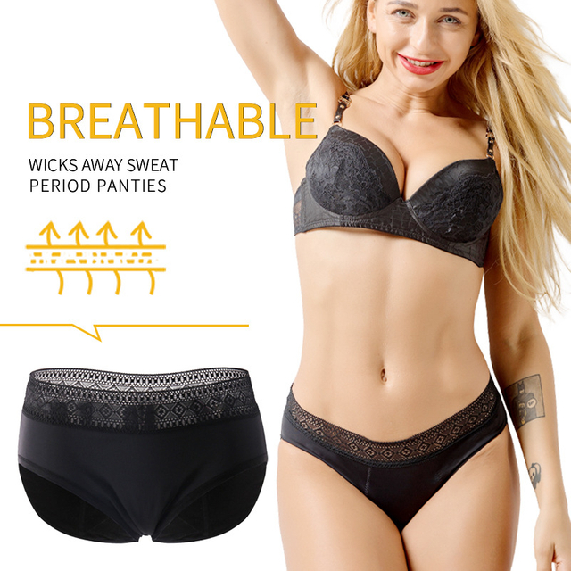 Women's Fully Protective 4-layer Lace Panties Washable Women's Menstrual Panties Leak-proof Menstrual Pants
