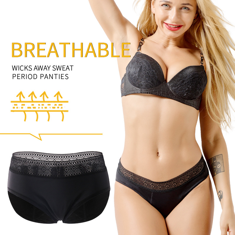 Women's Fully Protective 4-layer Lace Panties Washable Women's Menstrual Panties Leak-proof Menstrual Pants