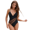  Insert Mesh Sexy Deep V Neck Low Cut Swimwear for Women